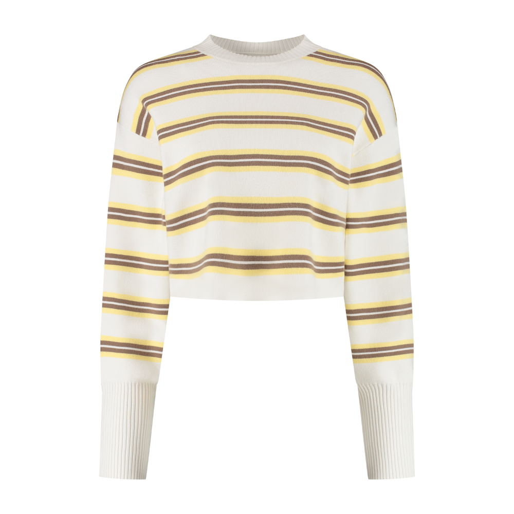 Olly Cropped Striped Sweater - Vanilla Multi