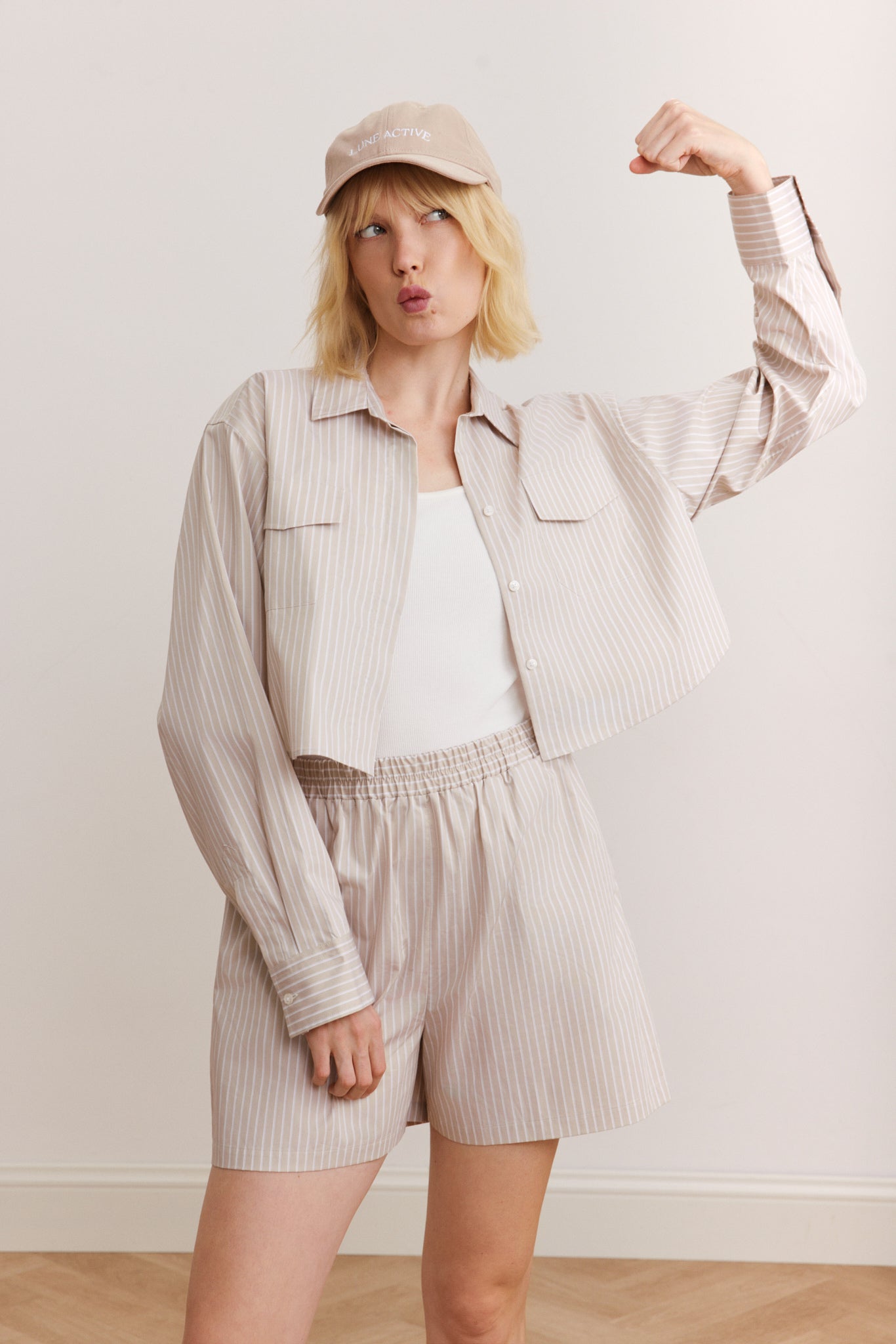 Jada Striped Cropped Blouse - Toffee