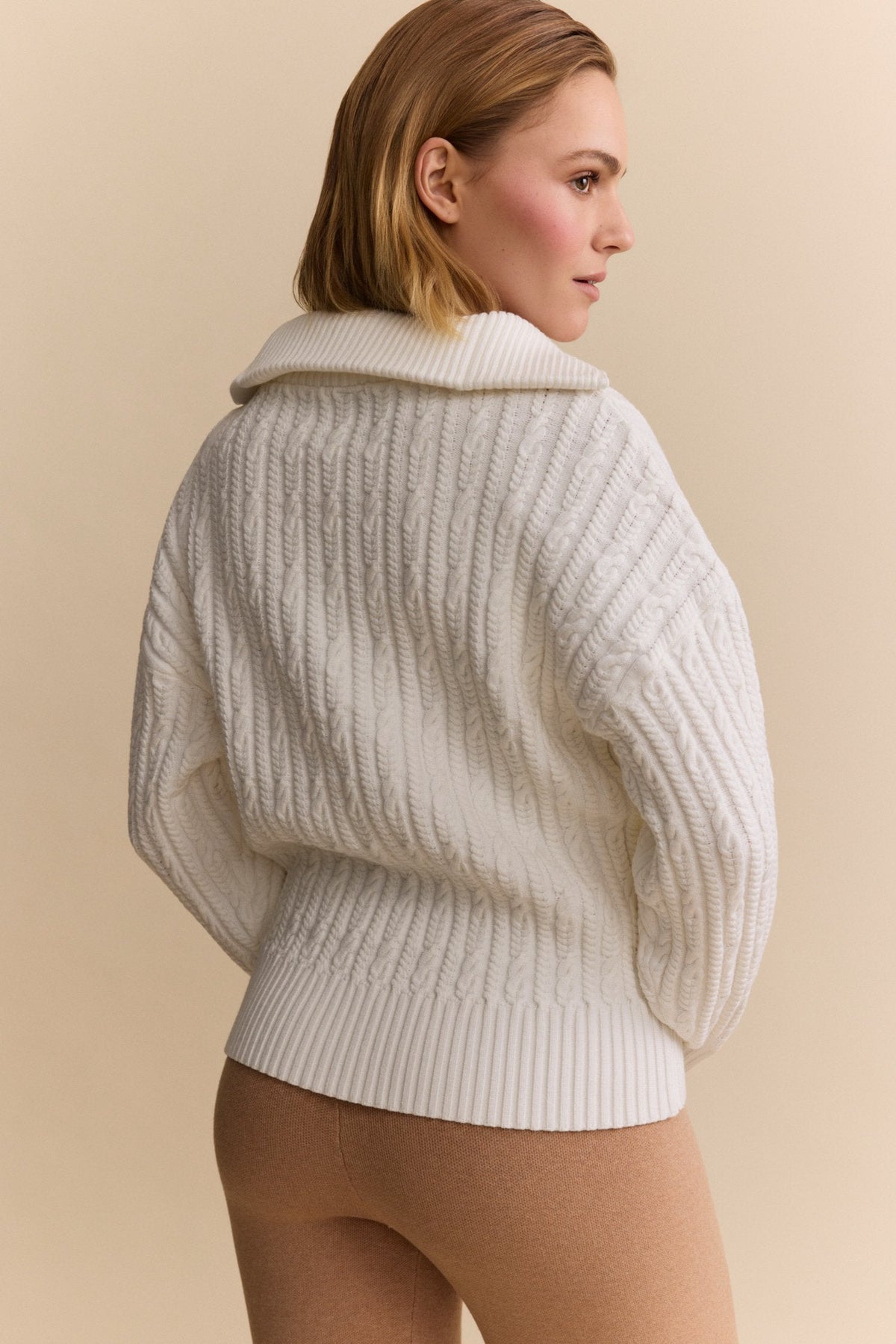 Olly Cable Knit Half Zip Sweater - Marshmellow