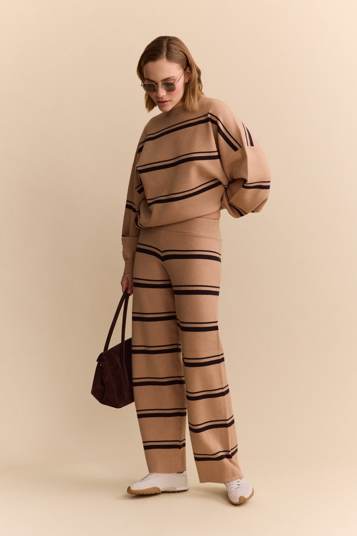 Olly Striped Pants - Camel / Espresso
