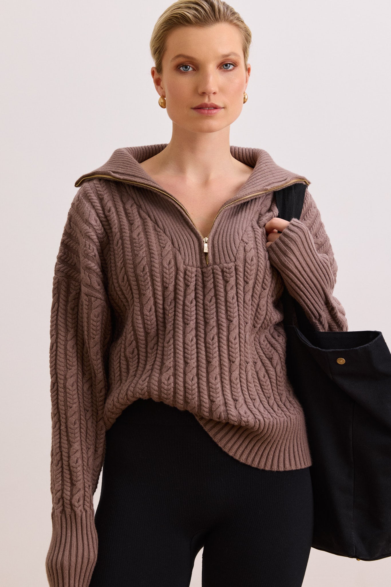 Blake Cable Knit Half-Zip Sweater - Fossil
