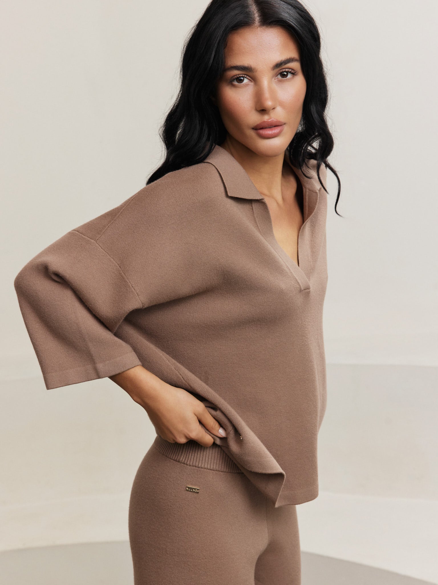 Olly V Neck Top - Light Toffee