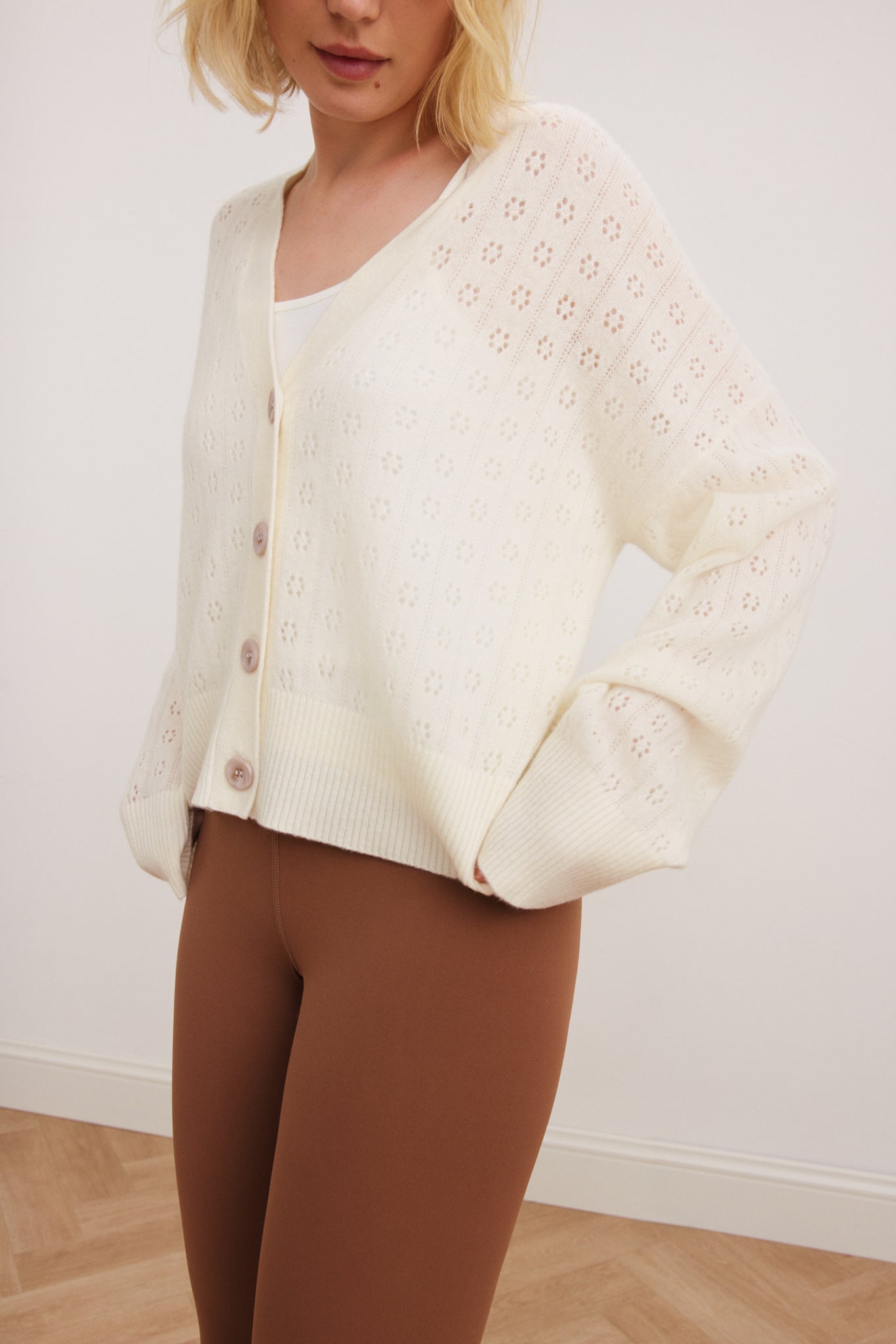 Carli Pointelle Cardi - Marshmellow